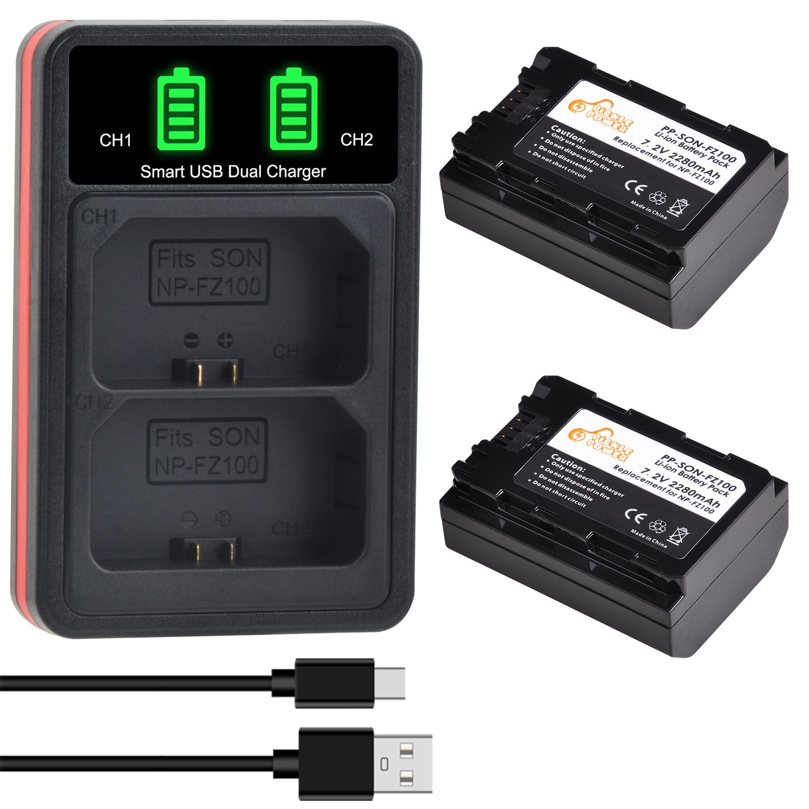 Photo 1 of Pickle Power NP-FZ100 Battery and LED Display Dual Charger for Sony Alpha A7 III, A7 IV, A7R III, A7R IV, A7C, A7S III, A9, A6700, A6600, Alpha 9, Alpha 9S, A9S, ZV-E1, FX3, FX30, A7R3, A7R4 Camera