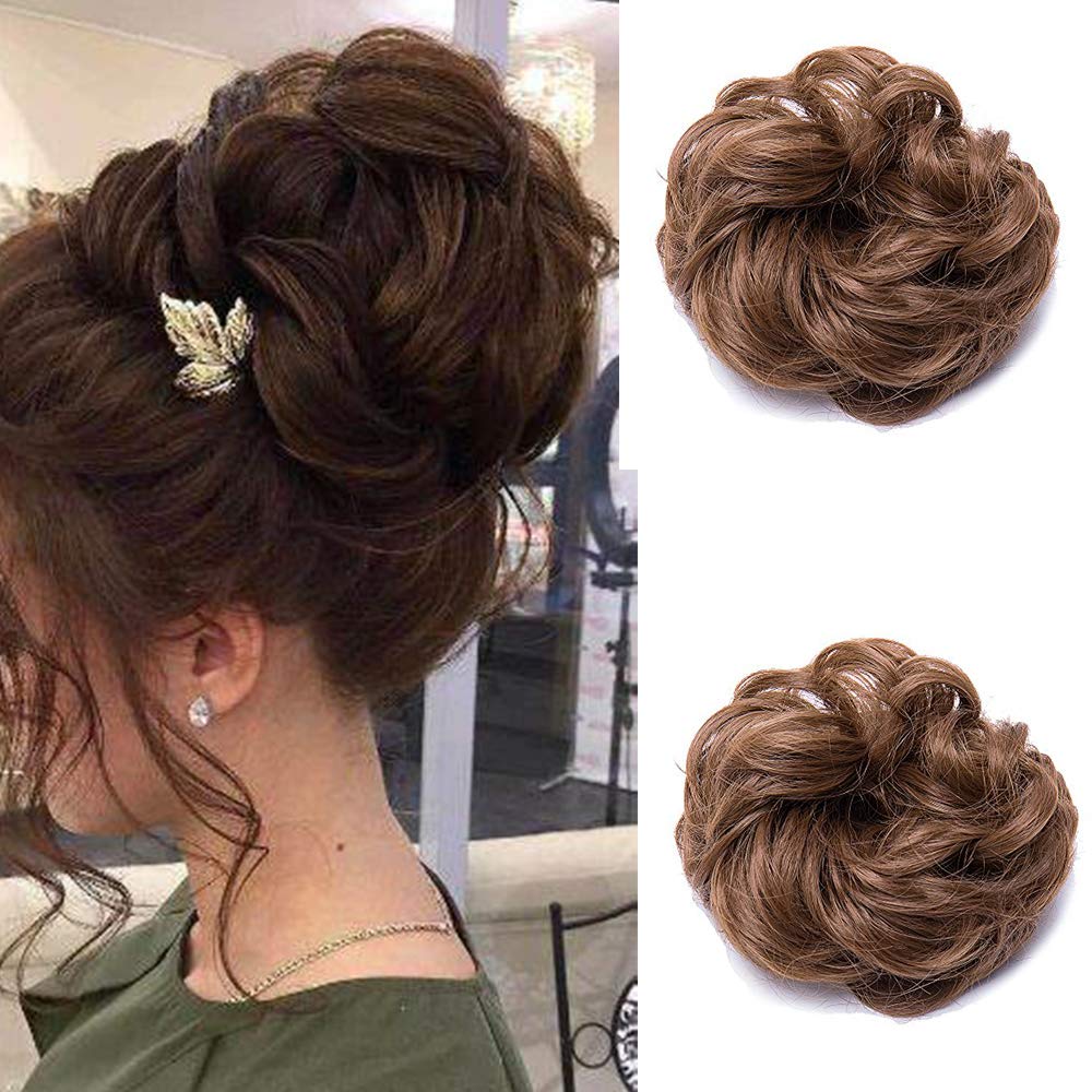 Hair Bun Curly Messy Bun Hair Extensions Thick Wedding Hair Pieces For Women Hair Updo Donut Chignons Hair Pieces, Light Brown