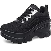 Women's Chunky Platform Comfort Orthopedic Wedge Walking Shoes Fashion Sneakers Knitted Breathable Lace Up Lug Sole Casual Non-Slip Work Shoes