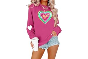 YALUCOR Women Valentine's Sweatshirt Love Heart Print Pullover Tops Casual Cute Valentines day Gift Long Sleeve Sweatshirt
