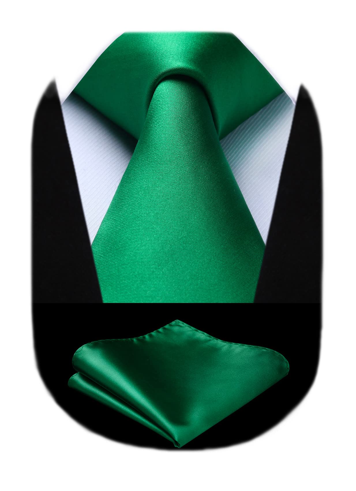 HISDERN Green Ties for Men,Tie handkerchief Set Ties and Pocket Square Emerald Forest Green Necktie Handkerchief Wedding Party Gifts Plain Neck Ties,Green