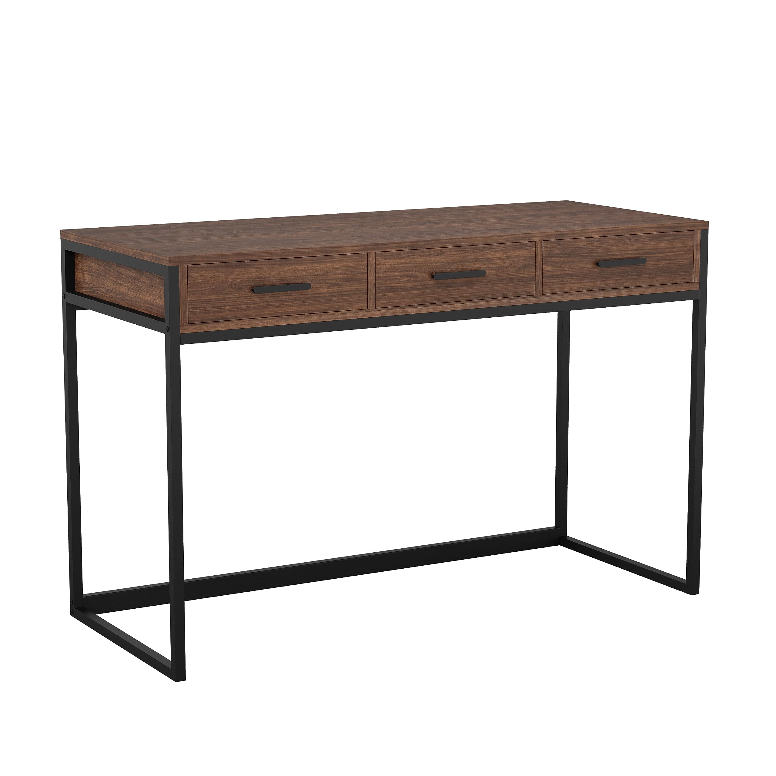 Photo 1 of Martha Stewart Ollie Home Office Desk with 3 Drawers in Walnut Wood Grain with Oil Rubbed Bronze Hardware