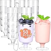 Eupako 4 fl.oz Mini Dessert Cups With Spoons - Clear Plastic Parfait Cups, Round Small Cup for Appetizers, Puddings, Mousse, Fruit - Pack of 50