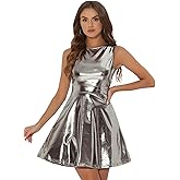 Allegra K Women's Metallic Sleeveless High Waist Club Party Disco Holographic Dress