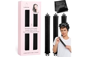 LUCKYBEAR Overnight Heatless Hair Curler Jumbo Set, Overnight Rods for No Heat Curls - Velvet Satin Flexi Rods Sleep in Curlers Blowout, Hair Styling Accessories with Silk Scarf 4pcs Black