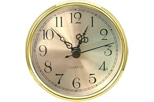 HILLHOME Mini Round Quartz Clock - 3.5 Inch (90 mm) Gold Dial, Gold Tone Bezel, Arabic Numerals, Fits 3.0 inch (78 mm) Hole
