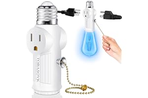 TOBASOVK Light Socket to Plug Adapter, Both Sides 3 Prong Light Bulb Outlet Socket Adapter, FCC Listed Heat-Resistant Materials Light Bulb Plug Adapter for Expansion Socket, for Garage Porch - White