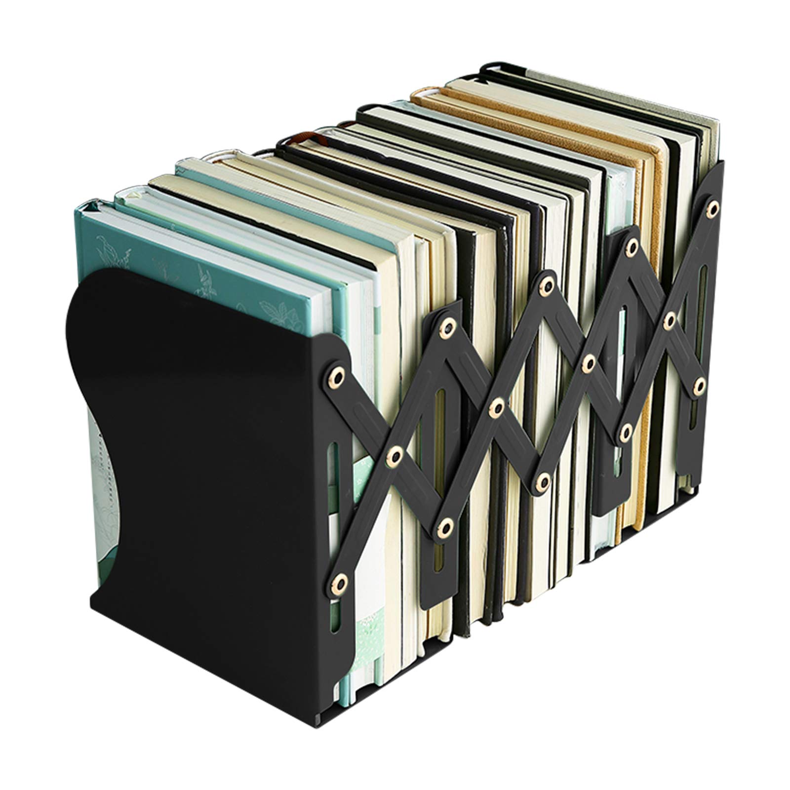 Expandable Metal Bookends, MSDADA Adjustable Book Ends Heavy Duty Book Holder Desktop Book Stand Non-Skid Desk Organizer for Kids Student Home Office School Bookshelf Book Storage (Black)