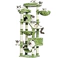 Heybly Cat Tree，71-Inch Tall Tower for Indoor Cats with 2 Perches, 2 Big Condos, 2 Hammocks, Basket, Scratching Pad，Large Cat Furniture and Condo, Green HCT034GR