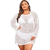 Aqua Eve Women's Plus Size Swimsuit Cover Up - Crochet Bathing Suit Coverups 2025 Long Sleeve Swimwear Beach Dress Black