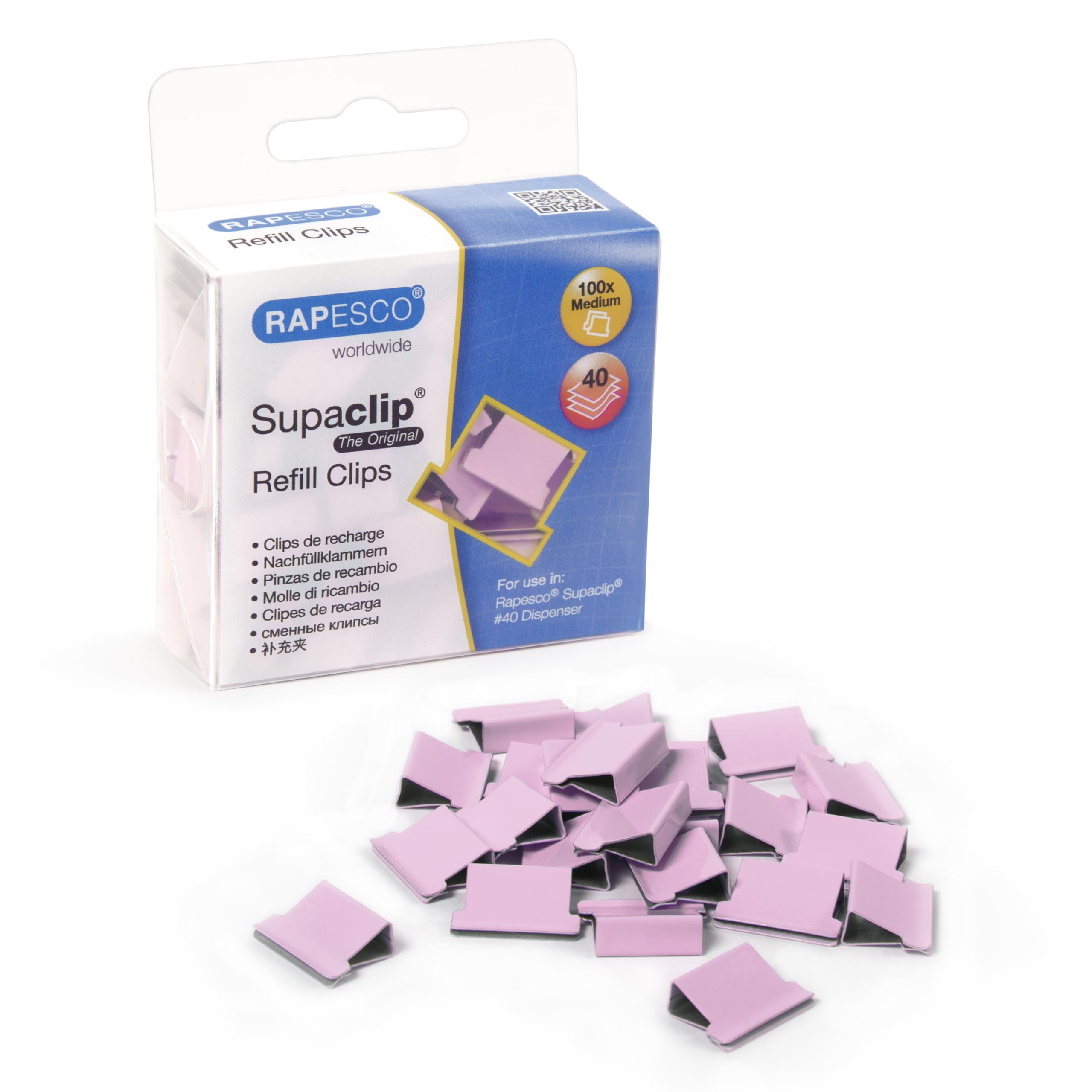 Rapesco 1312 Supaclip 40 Refill Clips, Candy Pink, Pack of 100