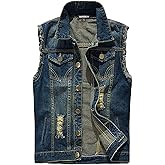 NASKY Men's Fit Retro Ripped Denim Vest Sleeveless Jean Vest and Jacket
