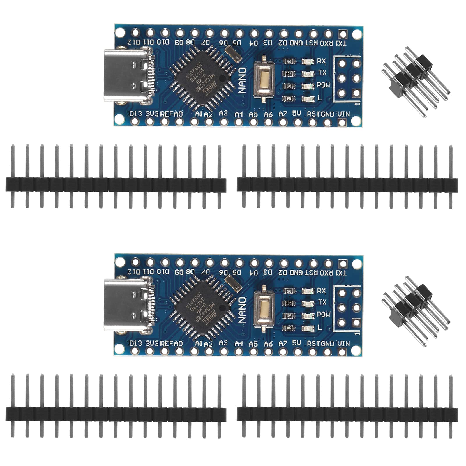 2PCS for Nano Board ATmega328P CH340 5V 16M Microcontroller Board, for Arduino Electronics Development Board Nano 328P Nano 3.0，Type-C Connection Compatible with Arduino for Nano
