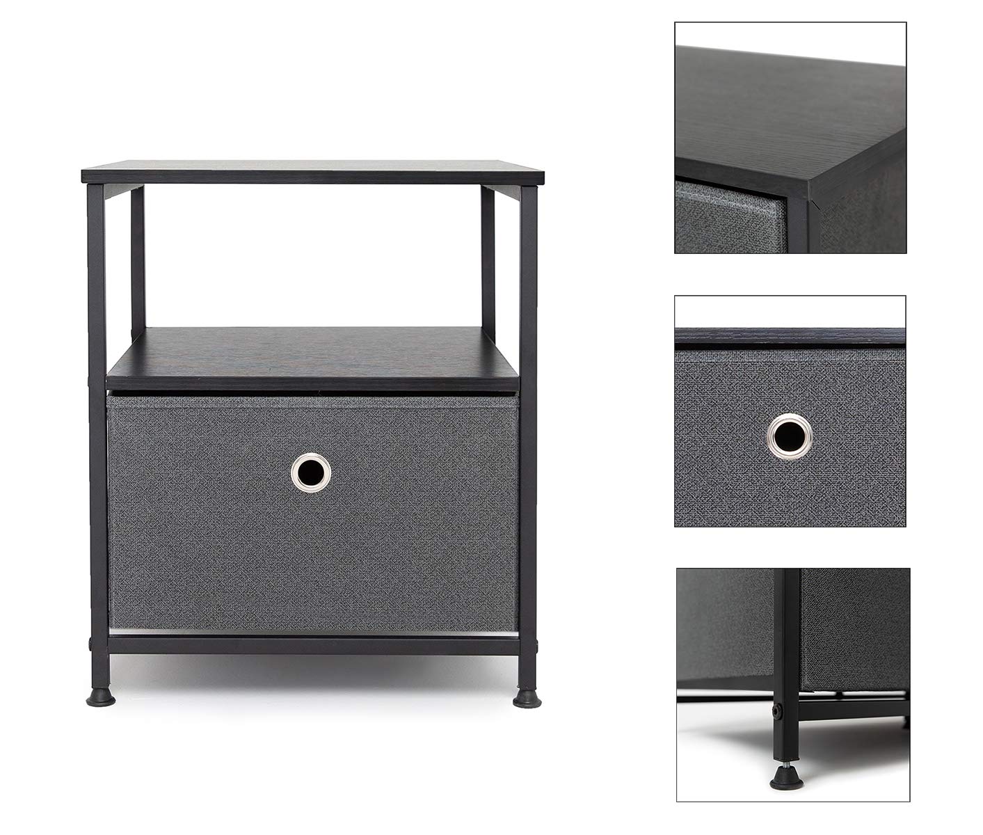 Suhu Bedside Table Bedside Storage Cabinet Small Sofa Side Table Mini End Table Low Narrow Chest Of Drawers Metal Nightstand 2 Tier For Bedroom Living Room Wooden Steel Grey Black Home Kitchen Home