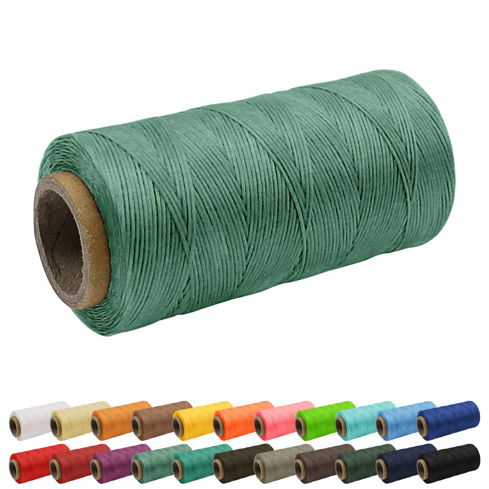 Uiopa 1mm Waxed Thread, 260m 150D Leather Sewing Thread, Hand Stitching Flat Waxed Cord for Leather Craft, Bookbinding, Shoes Repairing, Green Cord