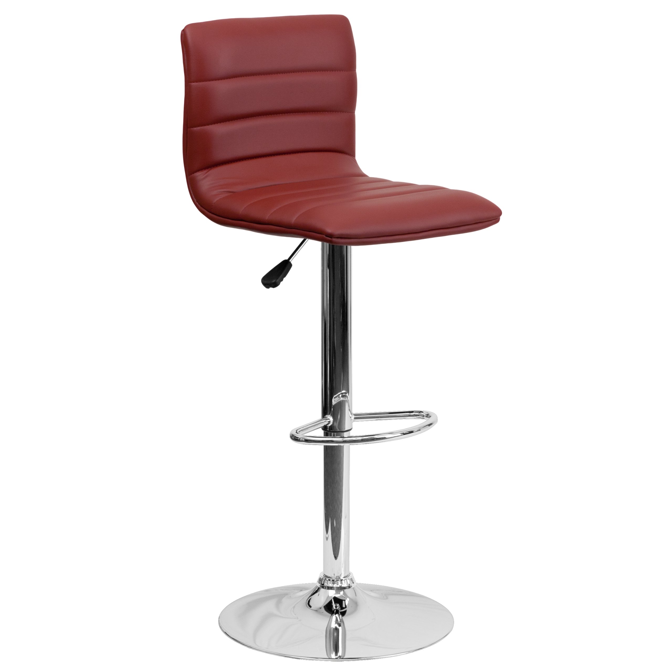 Flash Furniture Modern Burgundy Vinyl Adjustable Bar Stool with Back, Counter Height Swivel Stool with Chrome -Pedestal Base