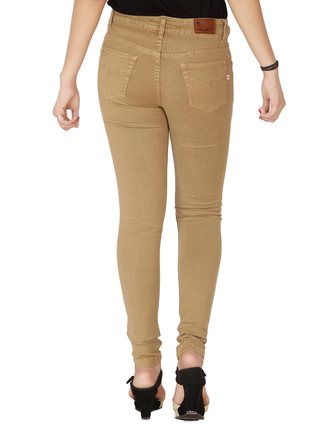 women's high rise stretchable dark beige jeans