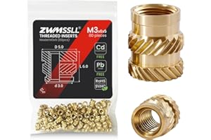 Zwmssll M3 Threaded Inserts Heat Set Insert,80 Pieces M3x6x5mm Metric Knurled Nuts,Brass Threaded Inserts for Plastic and 3D Printing Components