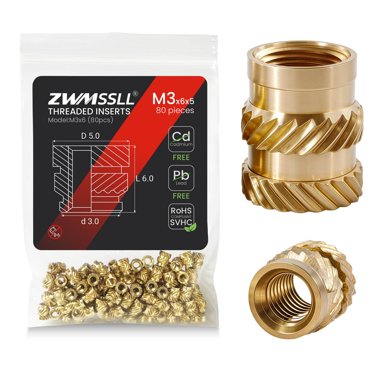 Zwmssll M3 Threaded Inserts Heat Set Insert,80