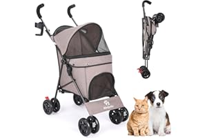 AESRAOU Lightweight Pet Stroller, Dog Stroller for Small Dogs & Cats, One Button Folding Function Compact Portable Travel Cat Dog Stroller