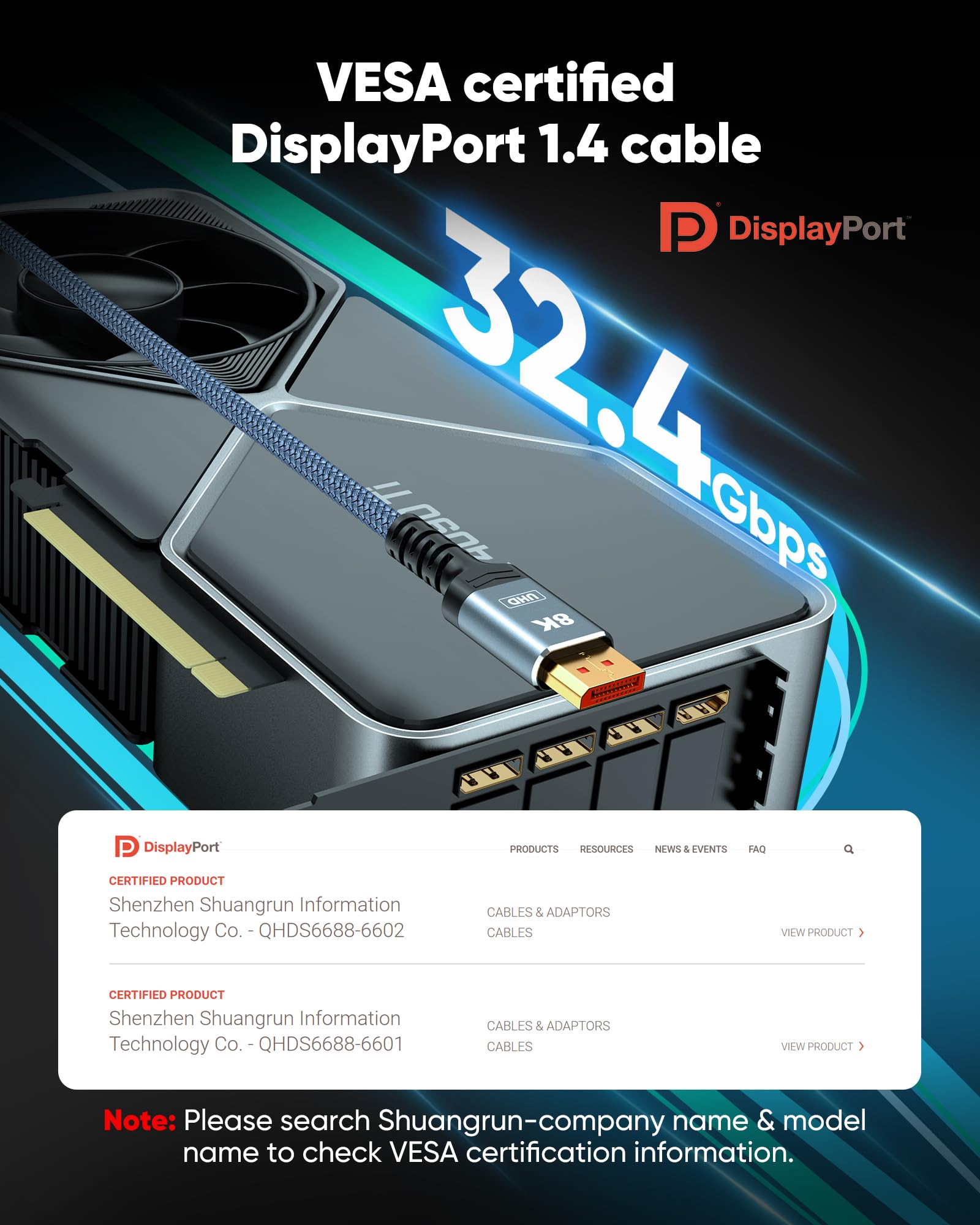 Mua Capshi DisplayPort Cable 8K 1.4, VESA Certified 8K 4K DP Cable 6 ...