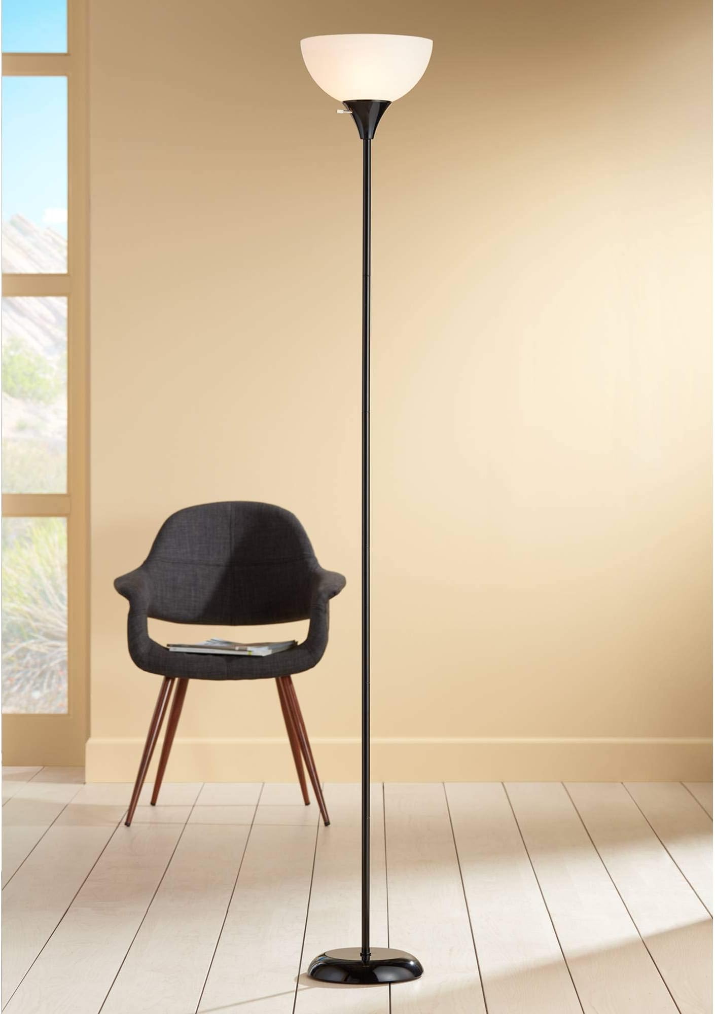 Bailey Modern Torchiere Floor Lamp 71" Tall Black Metal Thin Profile White Shade Decor for Living Room Reading House Bedroom Home Office House - 360 Lighting