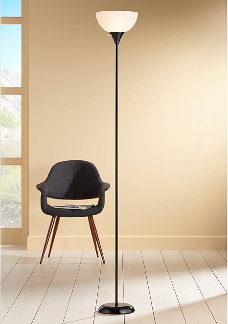 Bailey Modern Torchiere Floor Lamp Tall Black Thin Profile White
