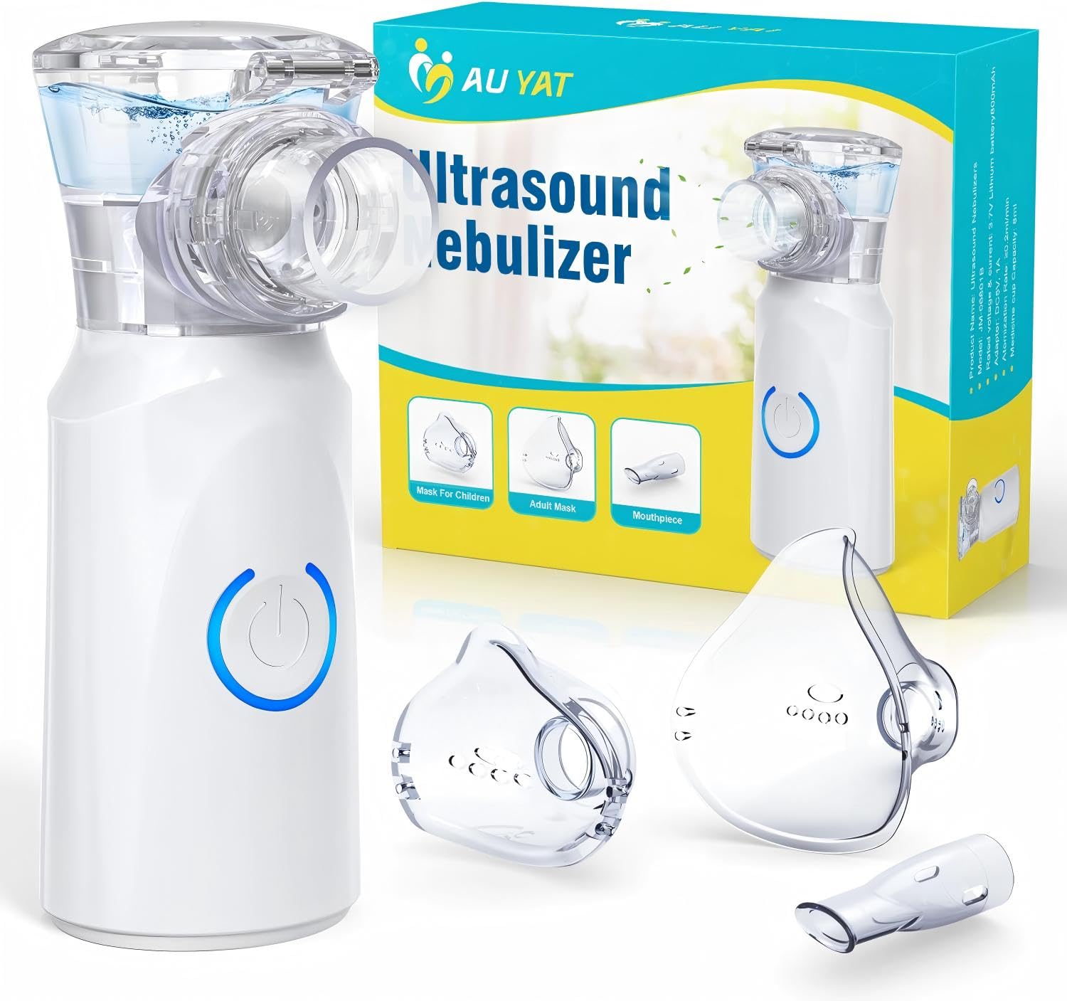 Ultrasonic Nebuliser Machine for Adults, Rechargeable Portable Nebuliser for Adults & Kids, AU YAT Silent Nebuliser for Kids with 2 Masks and Mouthpiece, Handled Nebulizer for Home