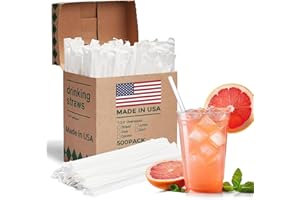 Glotoch Express 500PCS Individually Wrapped Clear Plastic Straws, 7.75'' Long, 0.24'' Diameter Disposable Drinking Straws for Every Occasion, Party, Made in USA