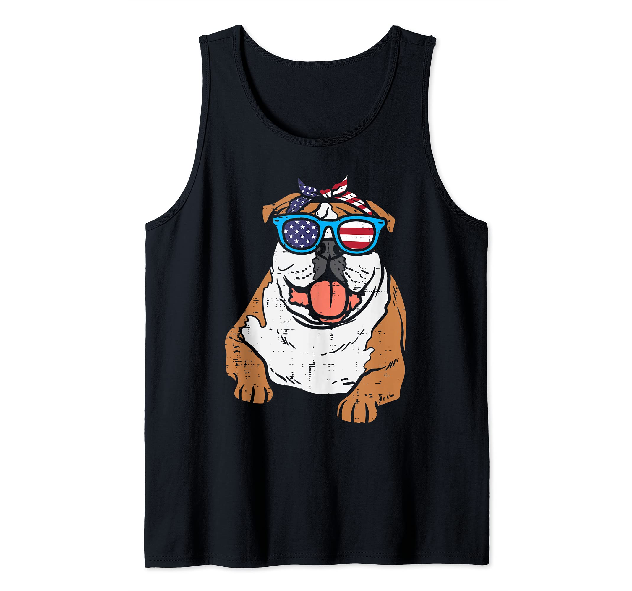 Bandana English Bulldog American USA 4th Of July Fourth Dog Tank Top