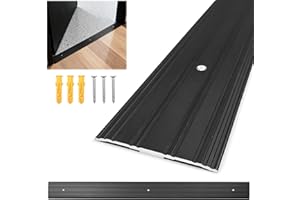 SFNSM Aluminum Door Threshold - 48" L x 3" W Exterior Floor Transition Strip with Pre Drilled Holes and Expansion Screws, Non-Slip Fluted Saddle Flat Profile Threshold, Prevent Dust & Airflow, Black