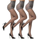EVERSWE 3 Pairs Women's Sheer Pantyhose 20D, High Waist Control Top Pantyhose Hosiery