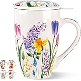 GBHOME Tea Mug with Infuser and Lid, 18 Ounce Large Ceramic Loose Leaf Cup, Microwave, Dishwasher Safe, Perfect for Tea Lovers