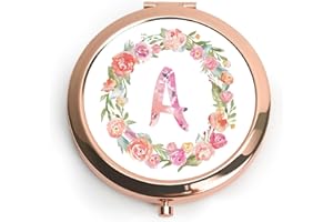 QUSTGO Personalized Gifts for Women Girls, Floral Monogram Alphabet Initial Compact Mirror, Customized Gift for Her, Mom, Wife, Sister, Daughter, Friends, Stocking Stuffers, Christmas, Birthday