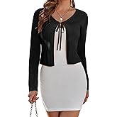 Yekaty Women's Tie Front Cardigan Sweaters for Women Long Sleeve Crop Sweater Rib Knit Shrug Dress Jacket S-XL