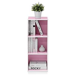Furinno 3-Tier Open Shelf Bookcase, White/Pink
