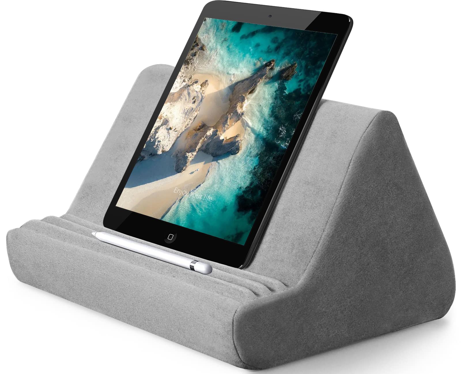 Transplant Soft Tablet Stand Pillow Pocket, Multi-Angle Book Holder for Reading, Fit iPad Cushion Bed, Couch Accessories Pad/E-Reader/Phone (Grey New)