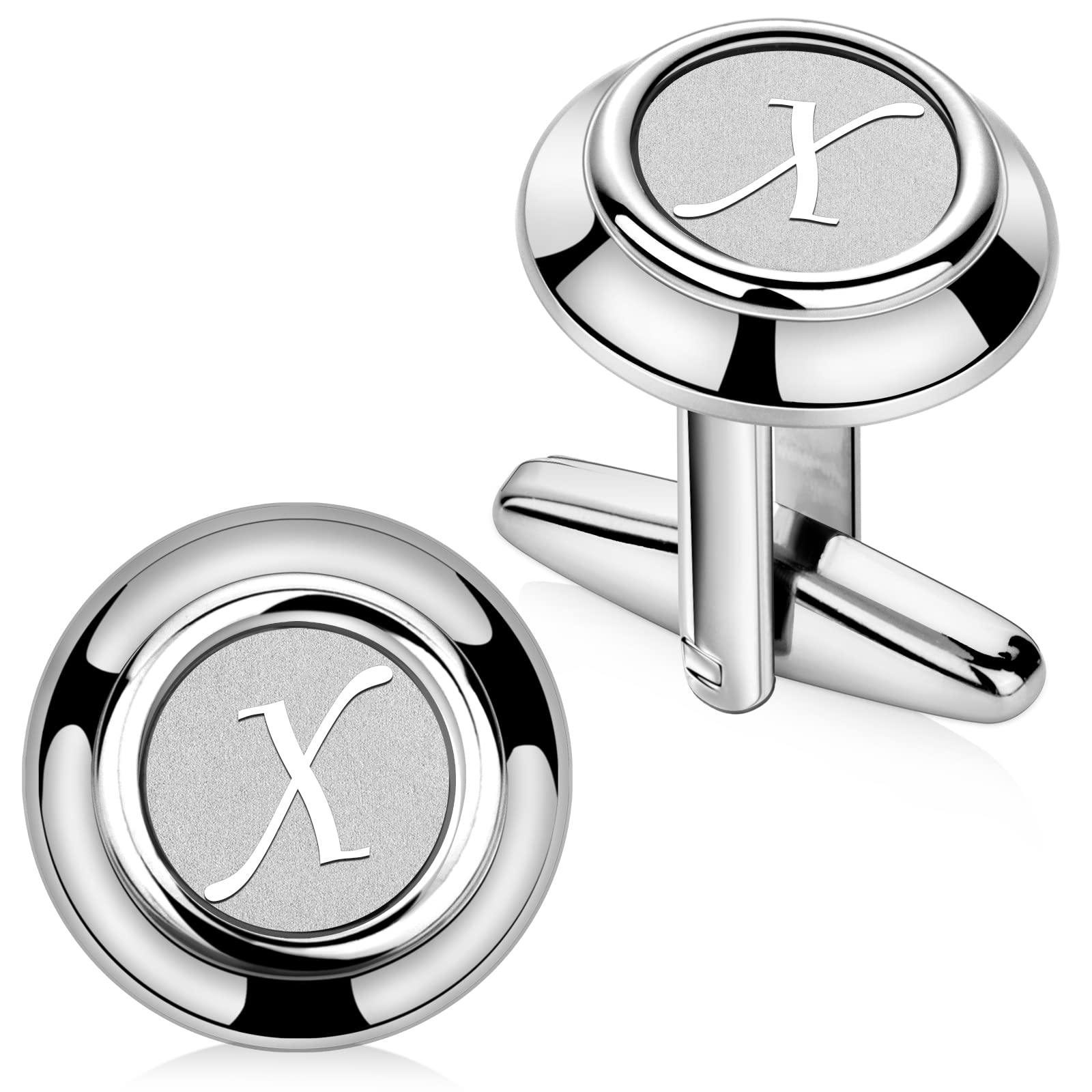 HAWSON Mens Classic Silver Cufflinks for Men Initials A-Z Formal Business Wedding Tuxedo Shirts