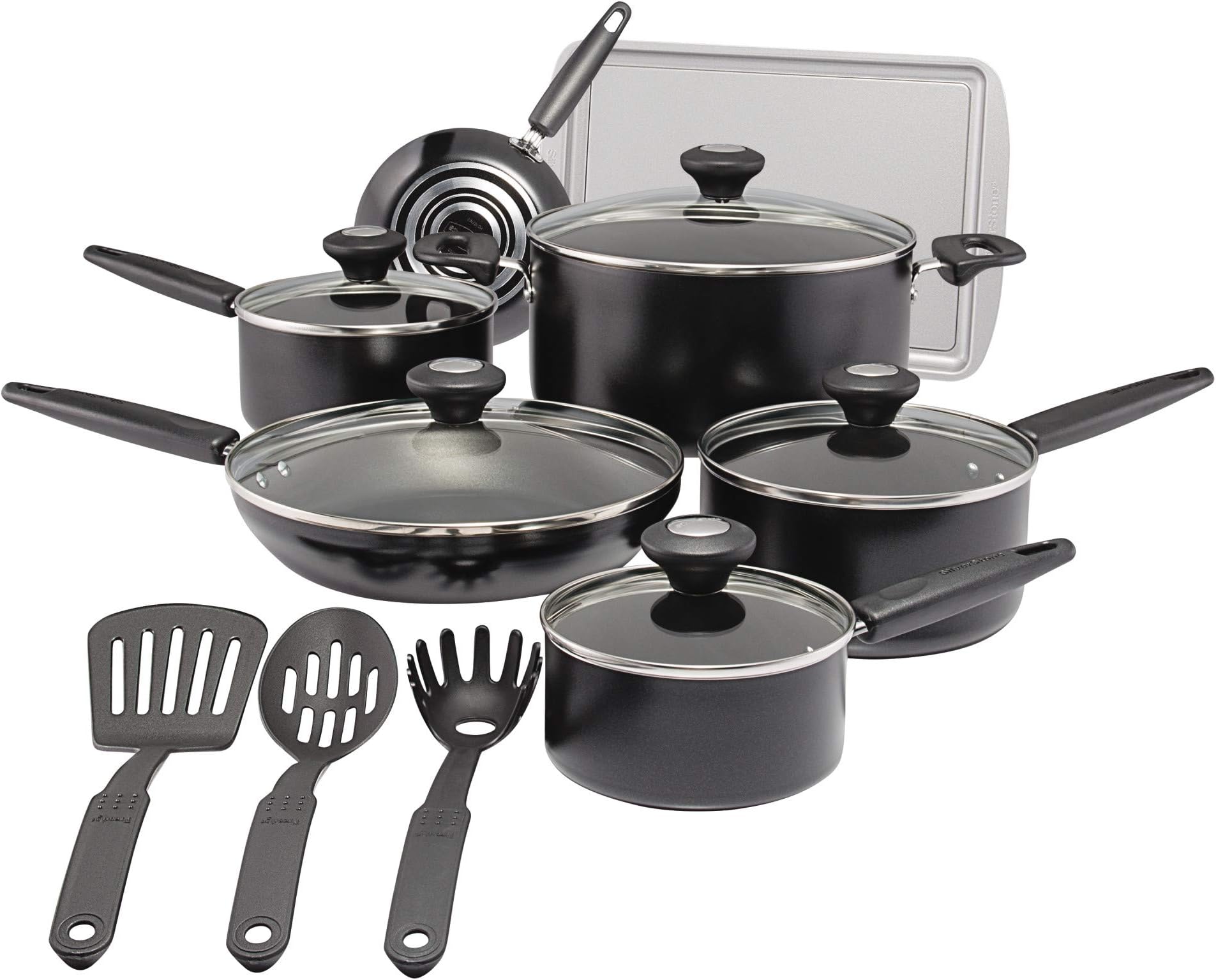 SilverStone Culinary Colors 2 Nonstick Cookware Pots and Pans Set, 15 Piece, Black