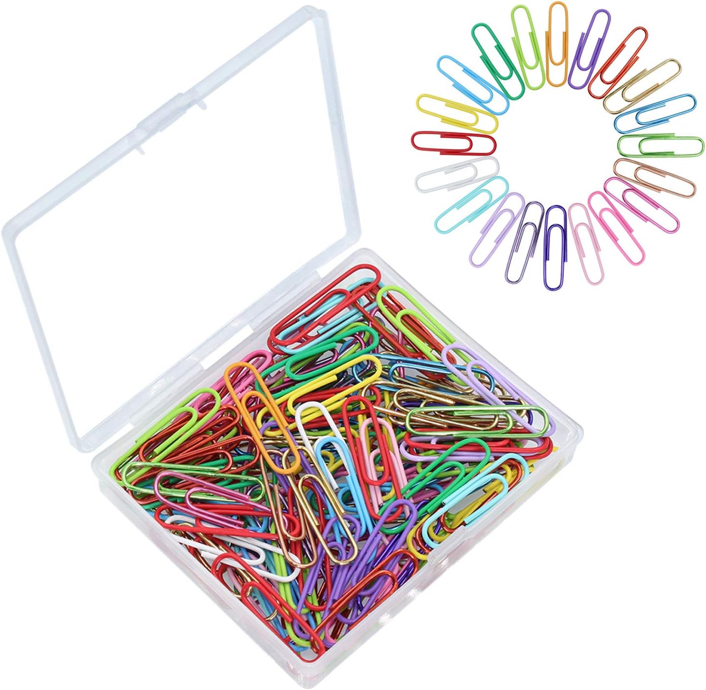 OKVGO 100pcs Paper Clips with Plastic Box of Paper Clamps for Office