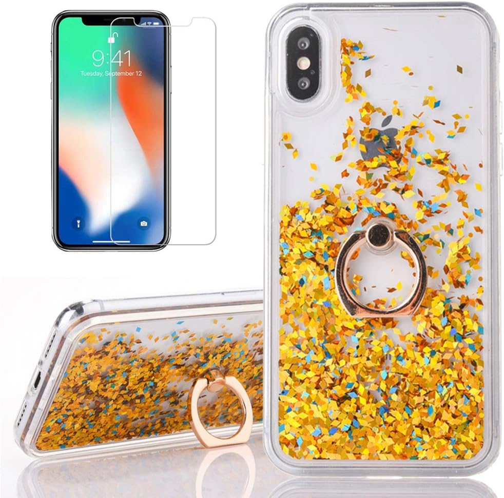 for iPhone X/XS Glitter Case with Ring Holder