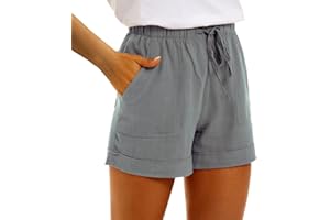 CGGMVCG Womens Linen Shorts Drawstring Elastic Waist Summer Casual Comfy Lightweight Loose Short Pants with Pockets