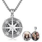 YEESIA Compass Necklace 925 Sterling Silver Locket Compass Pendant Custom Locket Necklace with Photo Mens Pendant Picture Photo Jewelry for Men Women