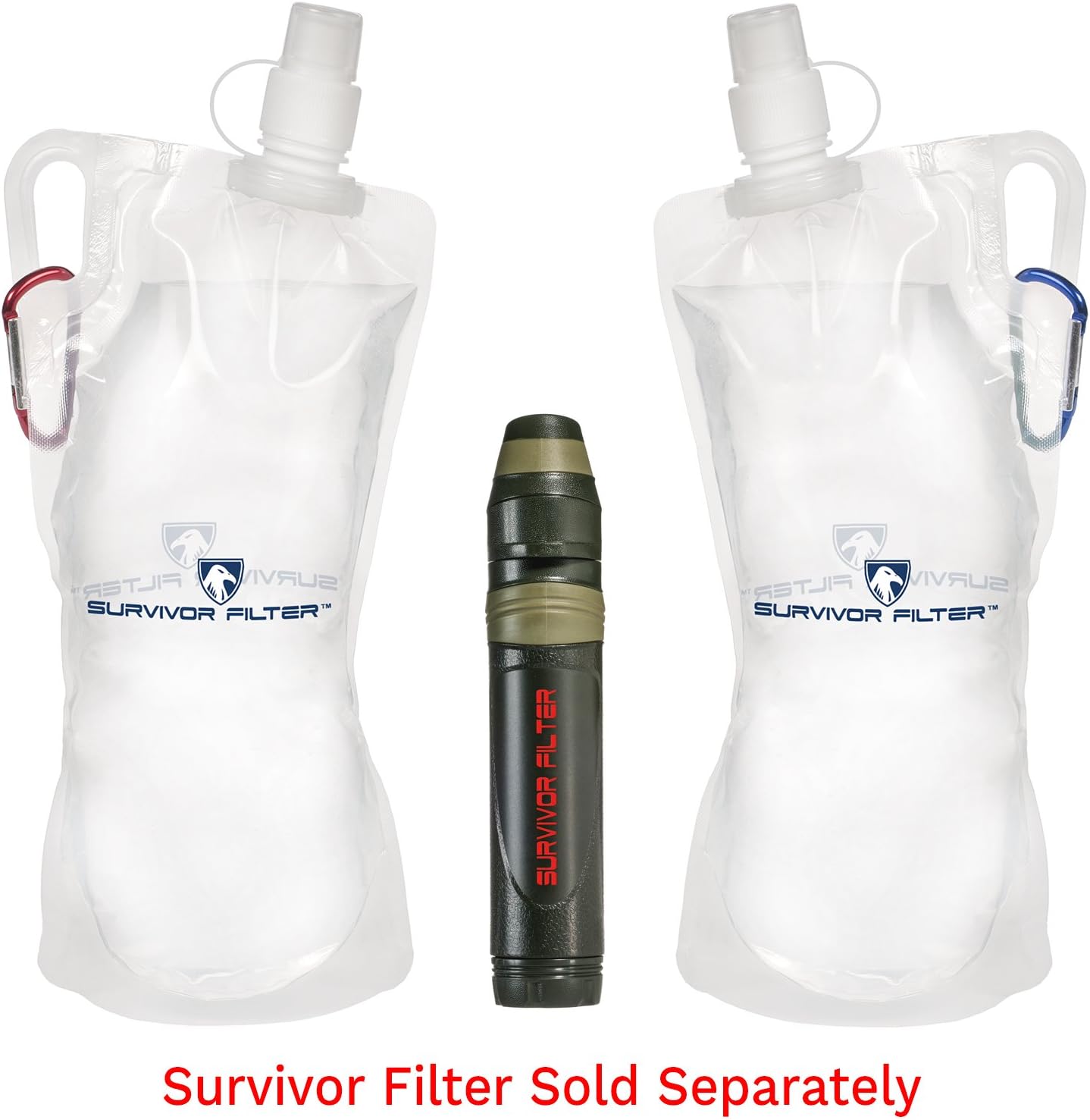 Survivor Filter Collapsible Canteens (33oz) 2 Pack (2L Total) - Durable Carabiners and Handles. Squeeze Water Through a Filter or Use as Water Bottles. Light and BPA Free. : Sports & Outdoors
