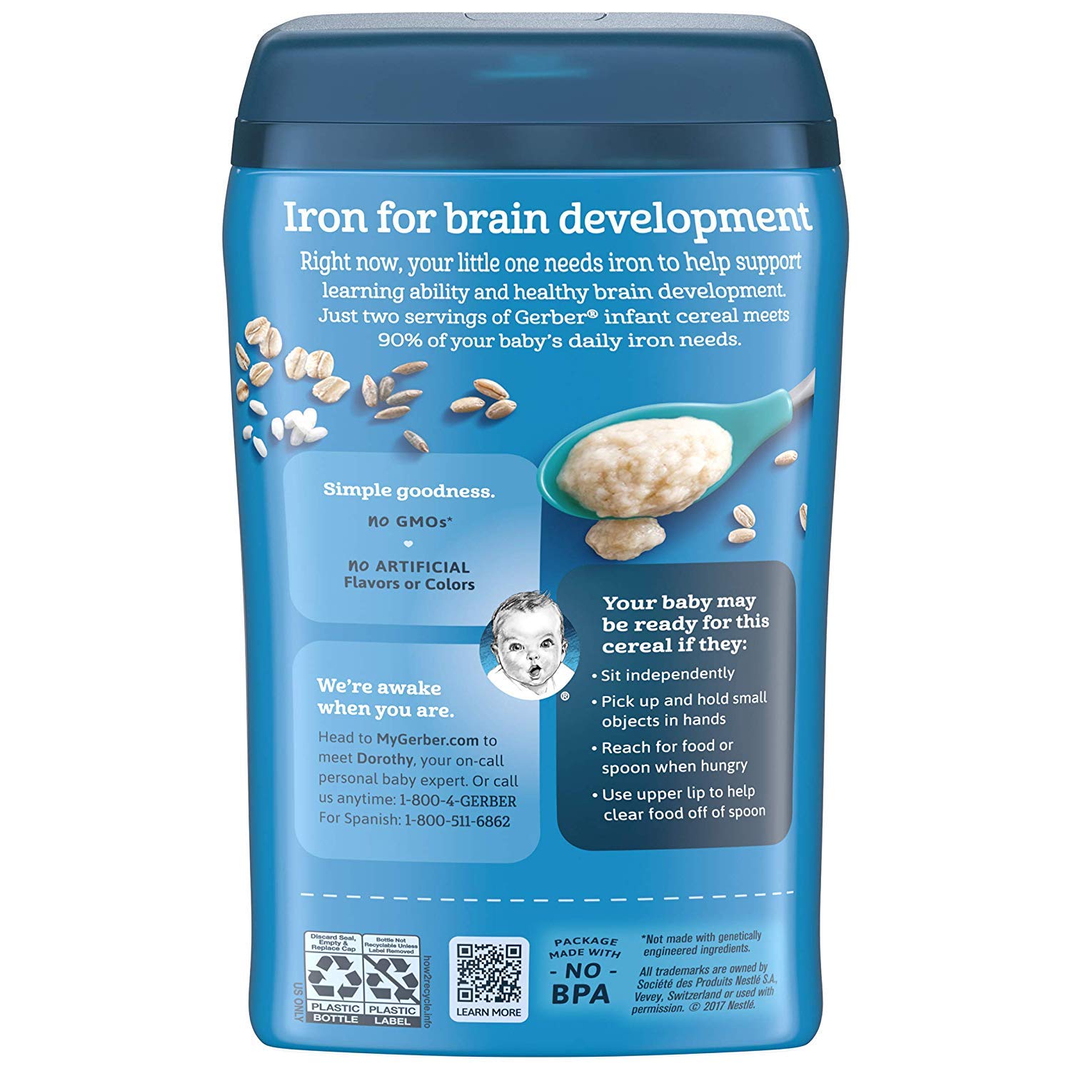 Gerber Stage 2 Baby Food, Multigrain Cereal, Whole Grains, Iron, Zinc & Vitamin B12, Baby Cereal, 6-Pack