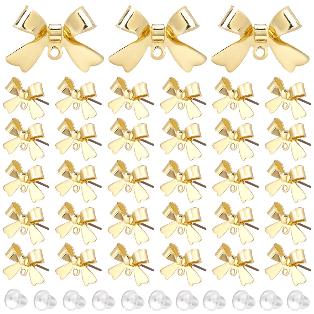 SOFPLATE 1 Box 40Pcs Bowknot Earring Posts Earring Stud with Loop & 80Pcs Plastic Ear Backs 925 Sterling Silver Pin Earring Studs Findings for jewellery Making Accessories DIY Dangle Earrings Supplies