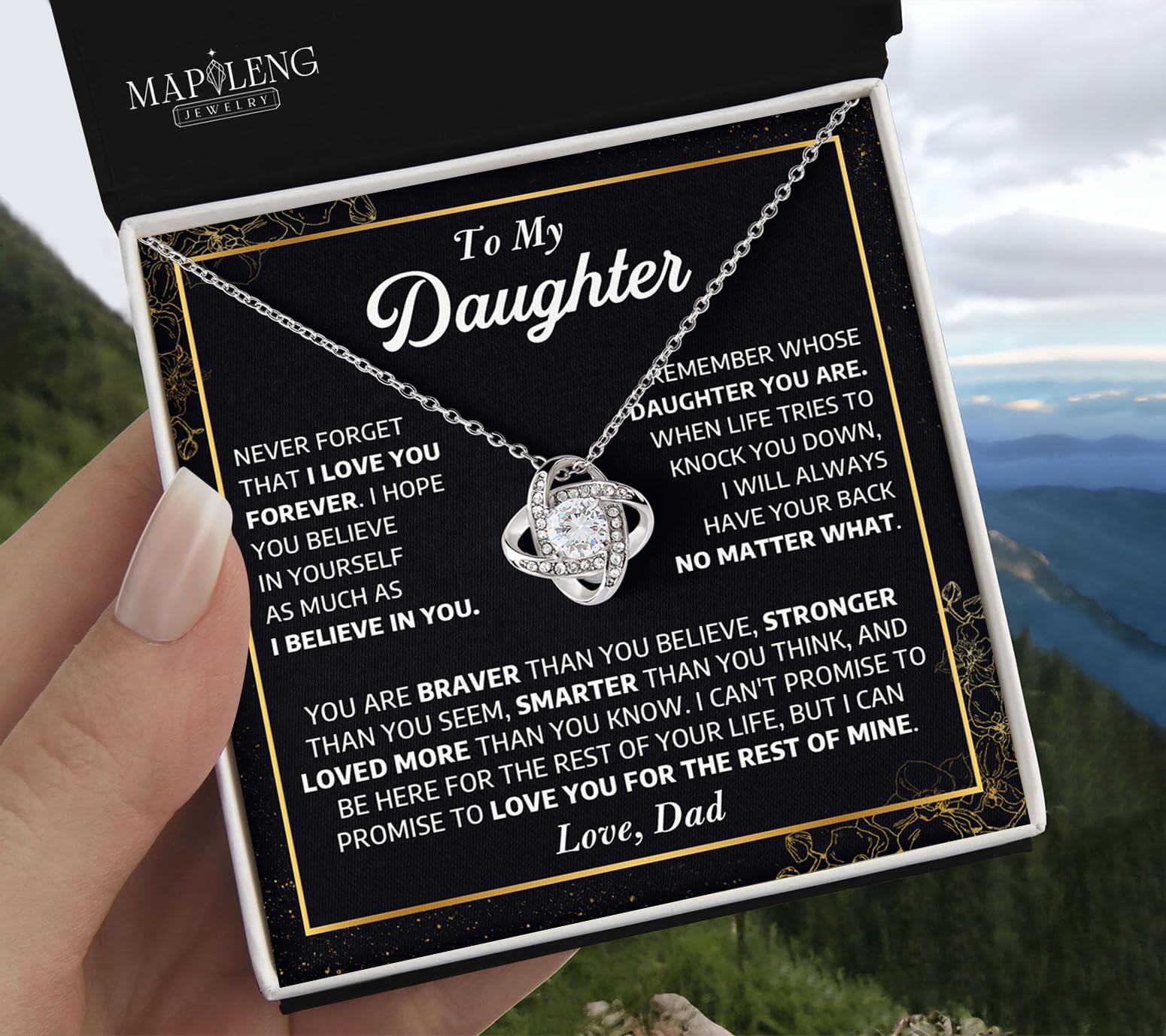 To My Daughter Love Knot Necklace From Dad With Heartfelt Message, Jewelry Gifts For Daughter From Dad, Valentines Day, Graduation, Birthday, Christmas Gift From Daddy