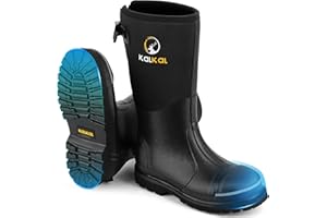 Kalkal Steel Toe Rubber Boots for Men - Waterproof Anti Slip Work Boots 6mm Neoprene Rain Boot Durable Hunting Boots with Steel Shank for Farming Gardening Construction Outdoor Work Size 5-14