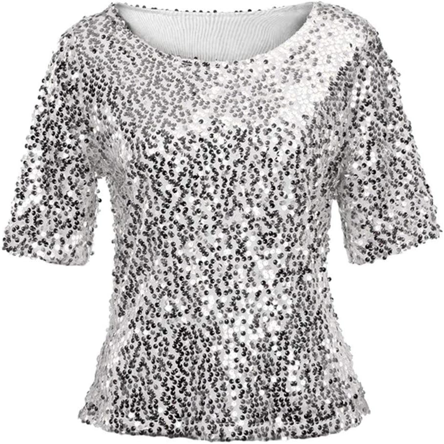 OrchidAmor Fashion Women Sequins Sparkle Coctail Party Casual Top Blouse Crop Tops Shirt