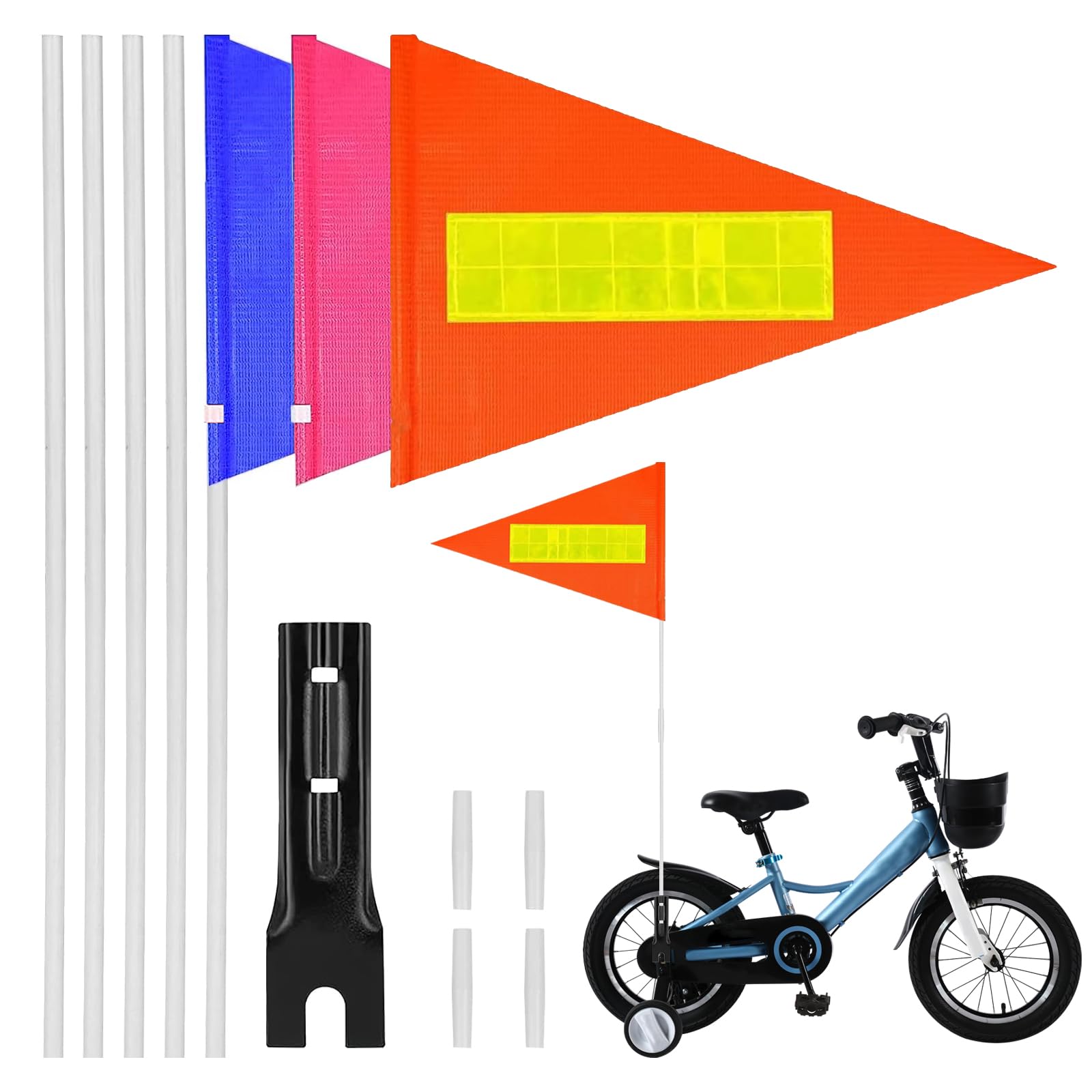 Drasohuija Pack of 3 Bicycle Bunting for Children, 150 cm Reflective Bicycle Flag, Children's Safety Bunting Pole, Bicycle Safety Flags, Bicycle Accessories, Warning Sign